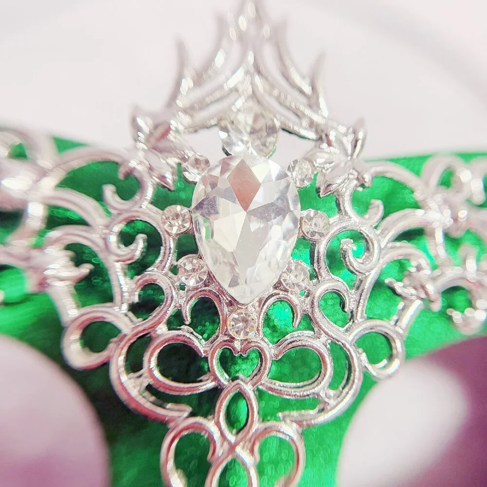 2 in 1 green mask, Masquerade party wedding, silver masquerade mask, Party mask